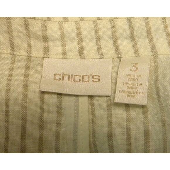 Chicos 100% Linen Cream Tan Striped Lightweight Blazer Single Button XL Casual - Picture 5 of 8